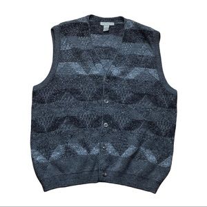 Vintage Retreat Mens Acrylic Knit Gray Grandpa Button Down Sweater Vest Large